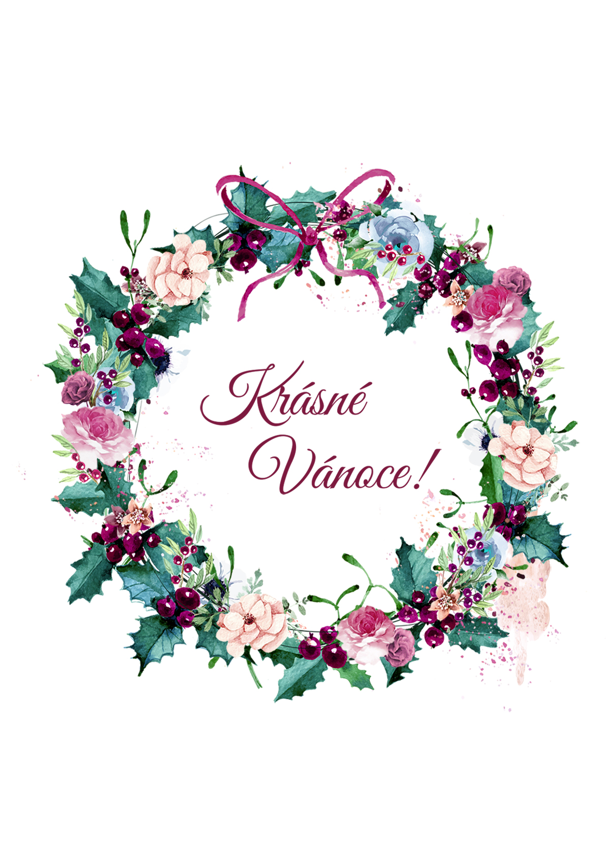 Přání V1 – Krásné Vánoce – červený věnec